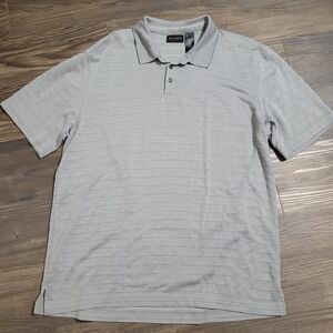 Axcess Men's Gray Polo Shirt Size Large Gray Striped Preppy Button Front